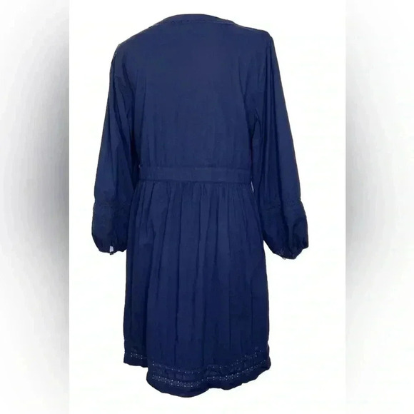 J. Crew Navy 100% Cotton V-Neck 3/4 Sleeve Crochet Trim Mini Dress XXS - Picture 2 of 10